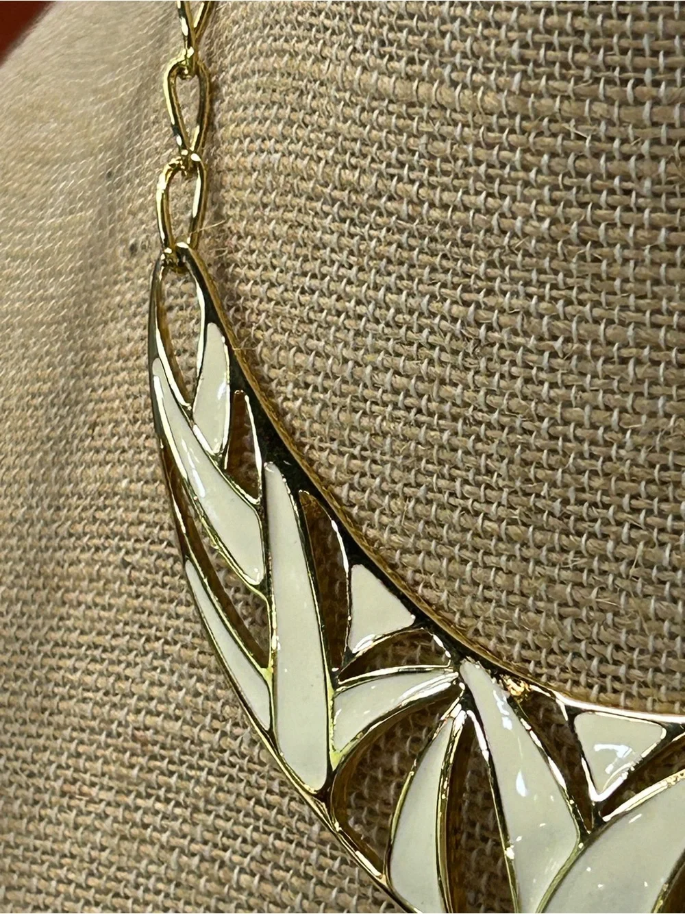 Monet modernist Gold-Tone White Enamel Statement Necklace